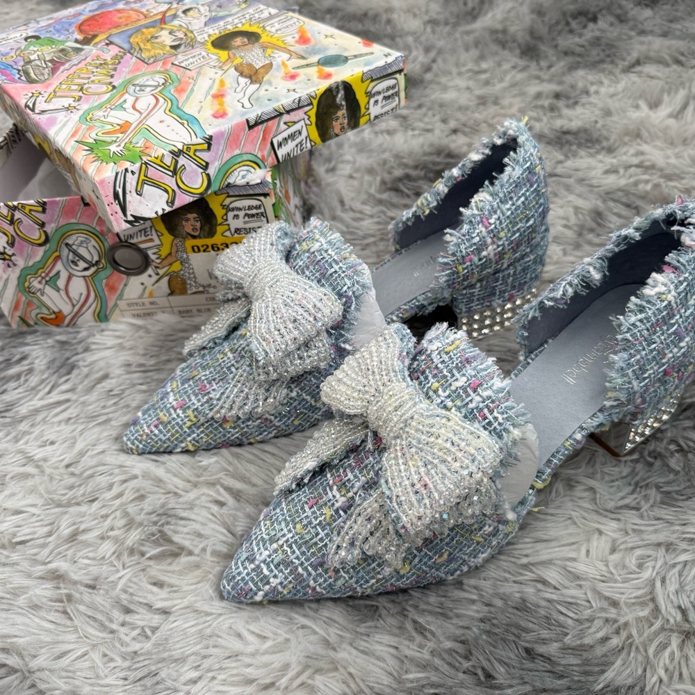 Jeffrey Campbell Blue Tweed Bow Heels